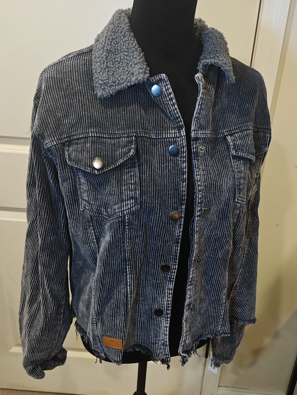Simply Southern Washed Blue Corduroy Sherpa Jacket